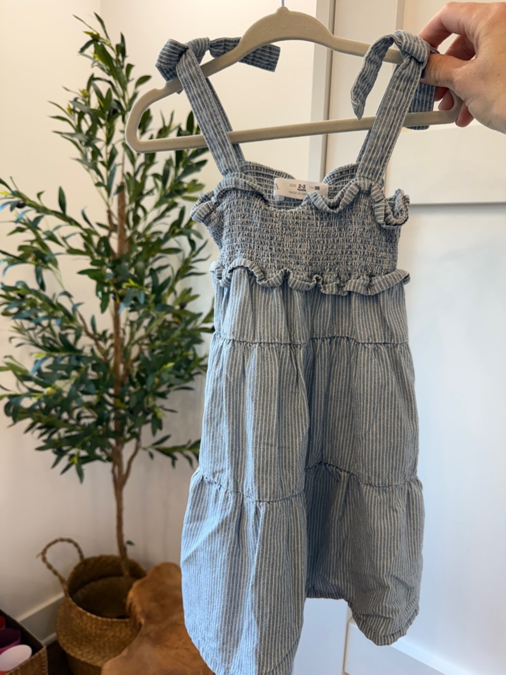 Zara Light Blue Pinstripe Sundress with Tie-Strap Shoulders